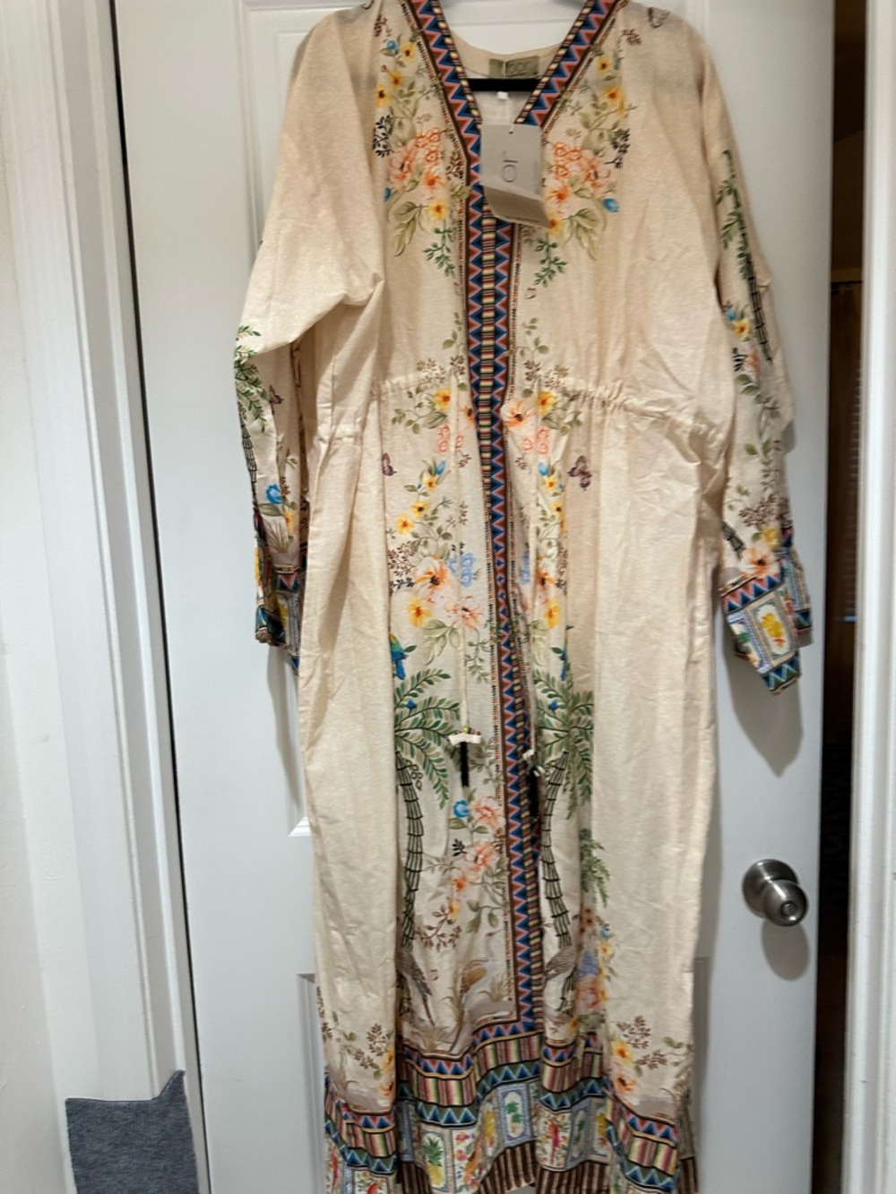 Agha Noor Floral Long Sleeve Dress with Colorful Accents Size M - Picture 5 of 5